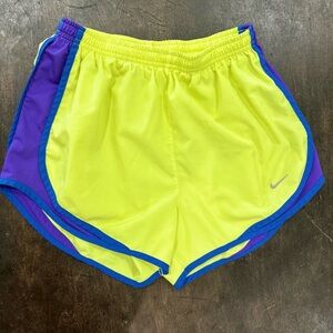 Nike Women's Neon Yellow and Blue Athletic Shorts